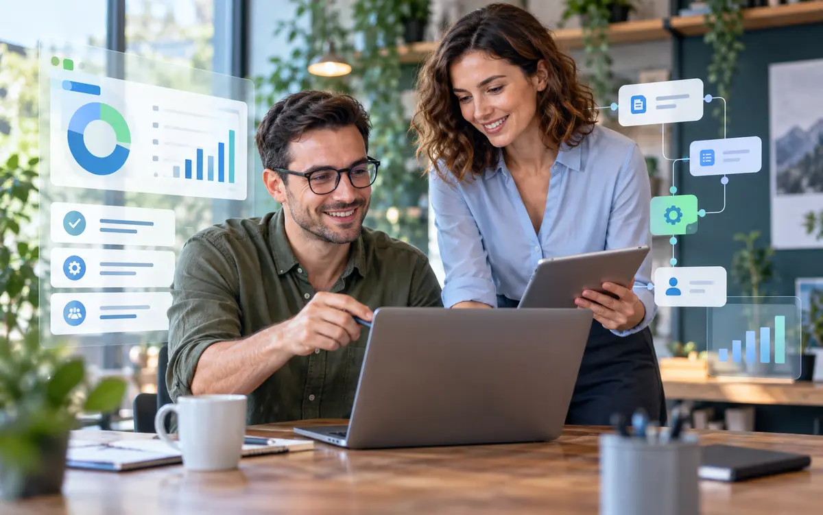 Equipo de una PYME trabajando con una plataforma digital diseñada a medida